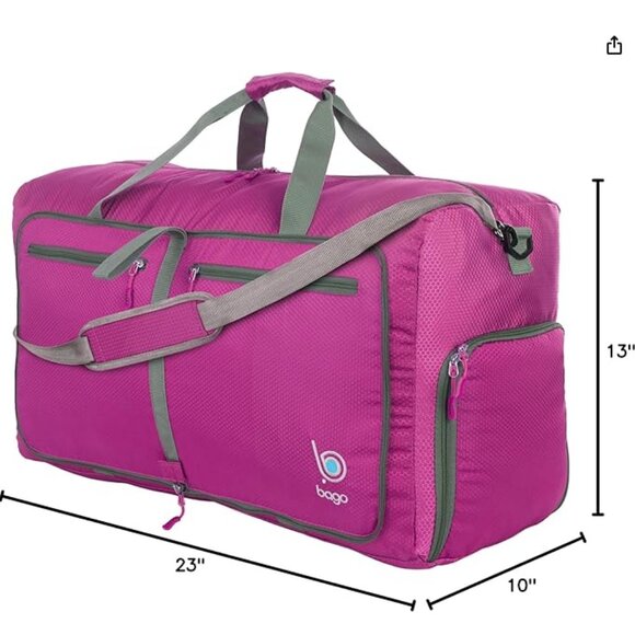 Bago Foldable Duffel Bag for Traveling Pink 60L Packable Duffle Lightweight - Picture 12 of 12